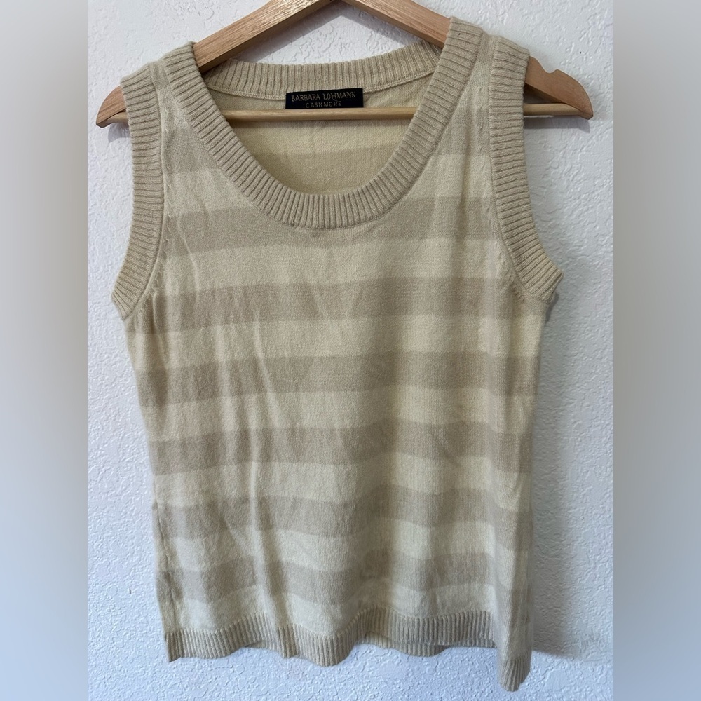 Barbara Lohmann Striped Cashmere Vest Cream Striped Tank Top- Size 10/L /40